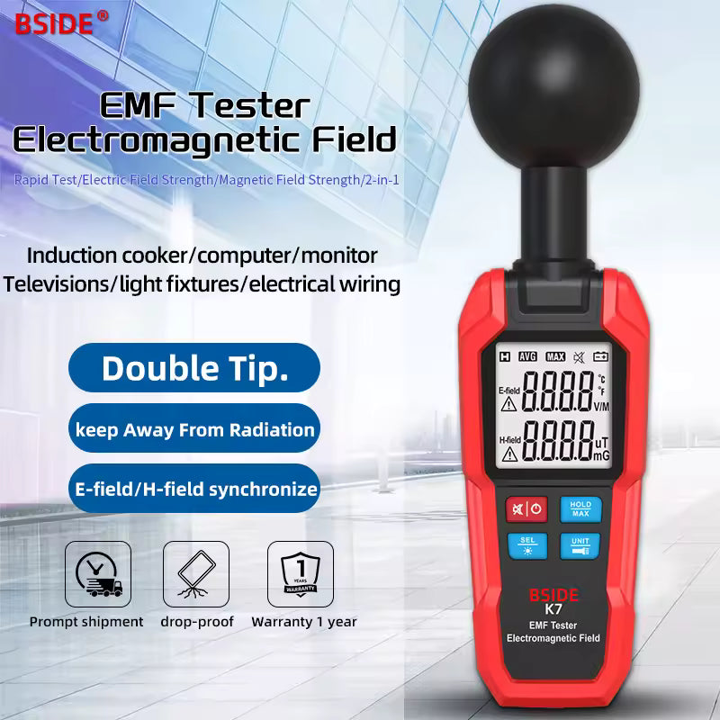 BSIDE K7 Professional EMF Meter – Handheld Electromagnetic & Magnetic Field Radiation Detector