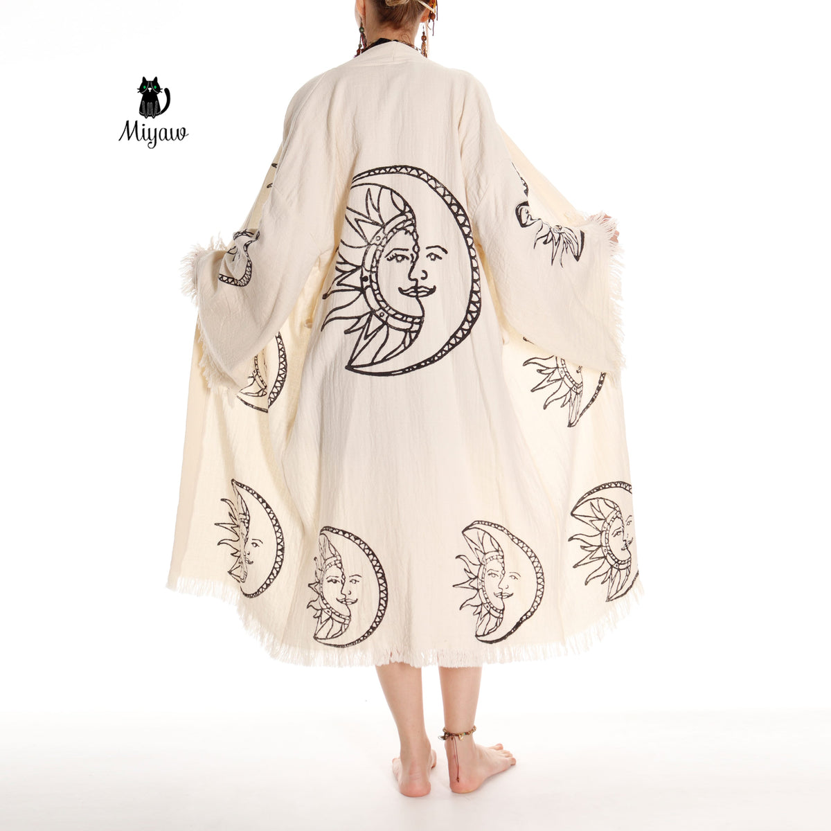 Sun and Moon Lightweight Cotton Kimono Robe for Women