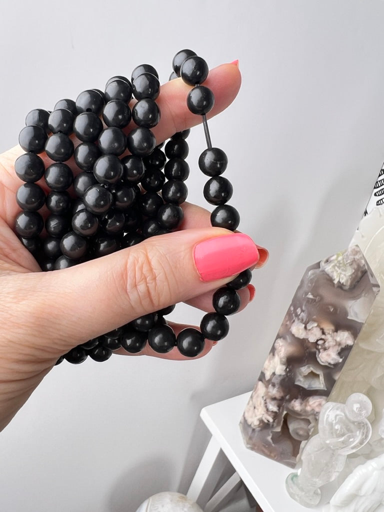 Shungite 10 mm Bracelet for EMF and Protection, Stretchy