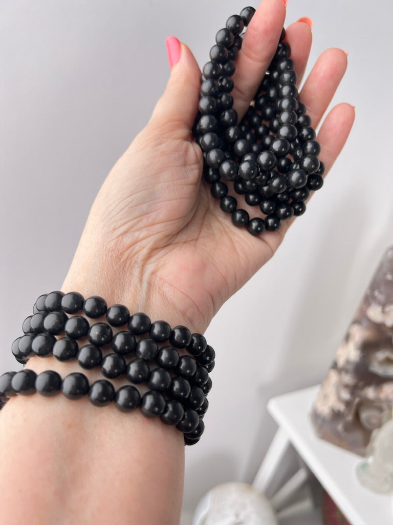 Shungite 10 mm Bracelet for EMF and Protection, Stretchy