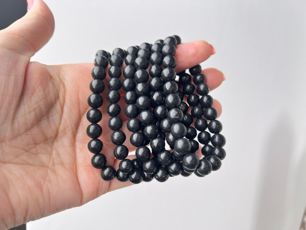 Shungite 10 mm Bracelet for EMF and Protection, Stretchy