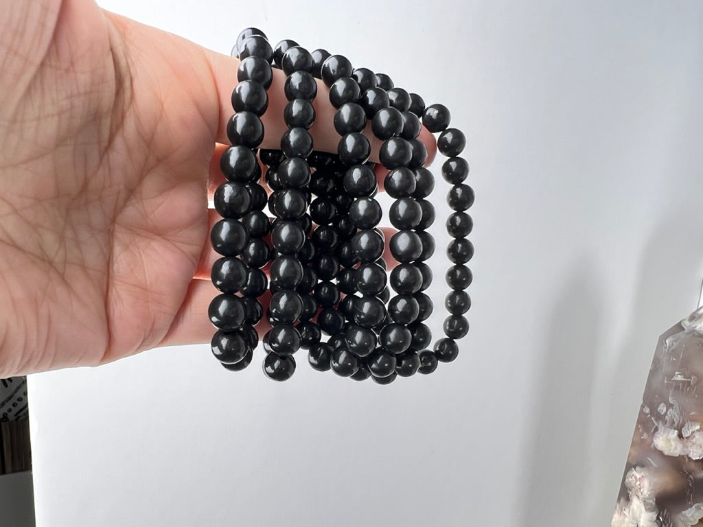 Shungite 10 mm Bracelet for EMF and Protection, Stretchy