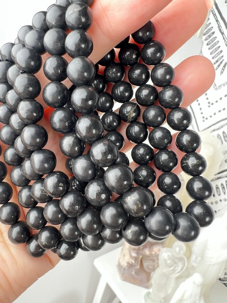 Shungite 10 mm Bracelet for EMF and Protection, Stretchy
