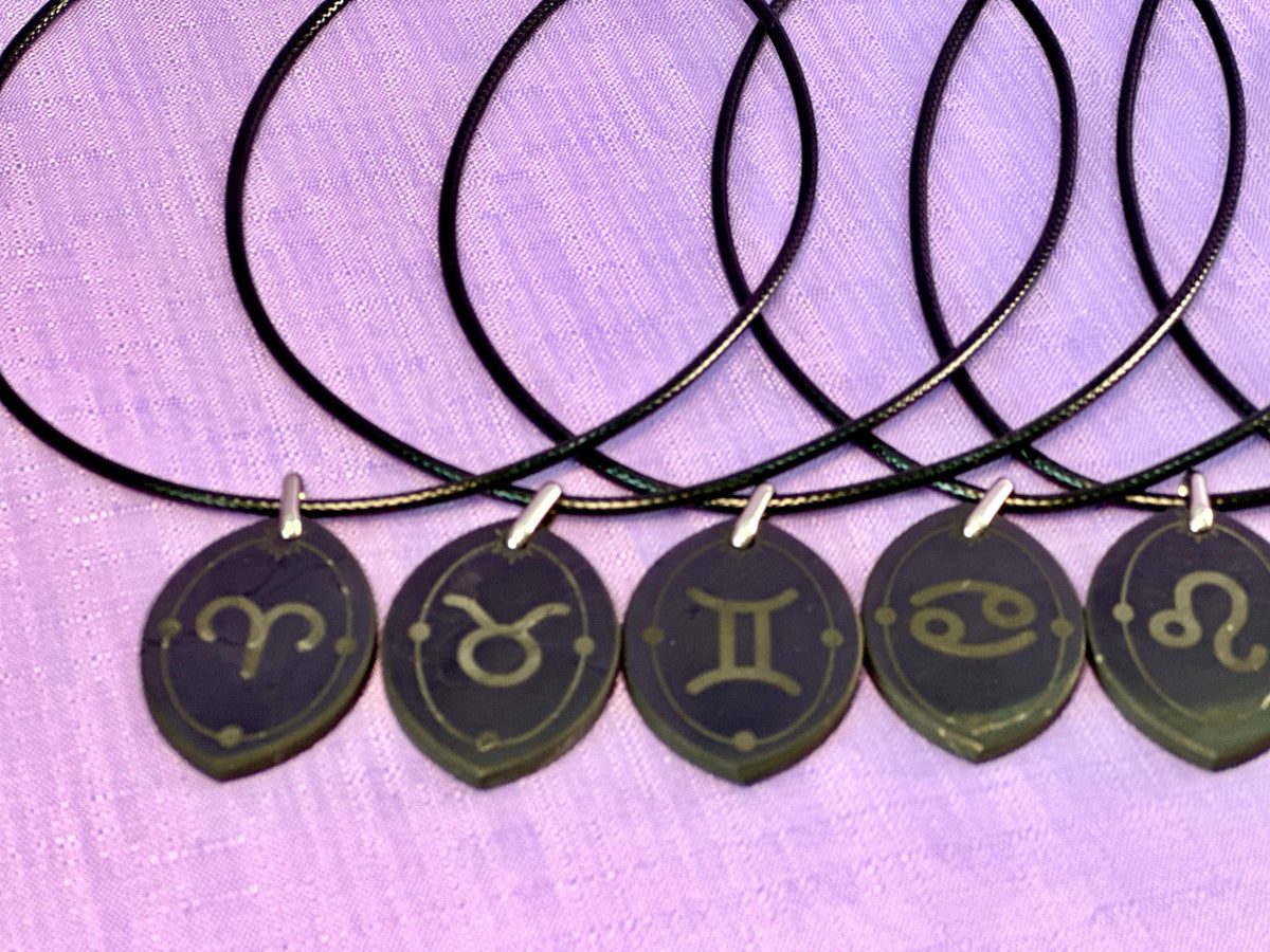 ASTROLOGY SHUNGITE PENDANTS! - EMF Protection - Hand Cut Genuine Natural Shungite Pendant High Quality Black Lustrous Gemstone from Russia