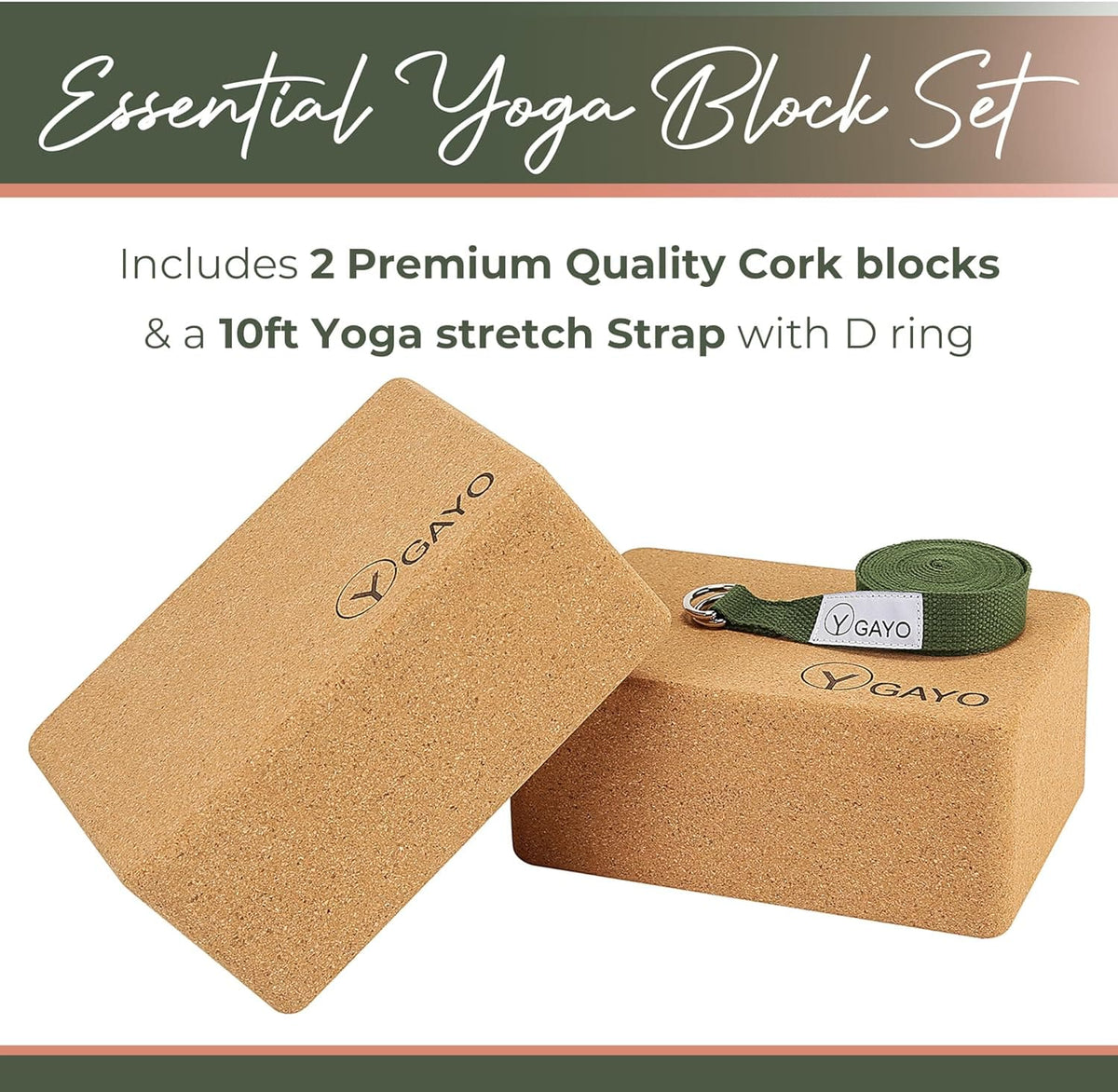 Cork Yoga Blocks (Set of 2) with Strap