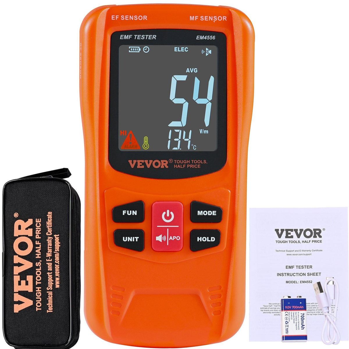 VEVOR 3-in-1 EMF Meter, 5Hz-6GHz, Handheld Rechargeable Electromagnetic Field Radiation Detector, Digital LCD EMF Tester for EF MF RF Home Inspections Outdoor Ghost Hunting 5G Cell Tower Temperature