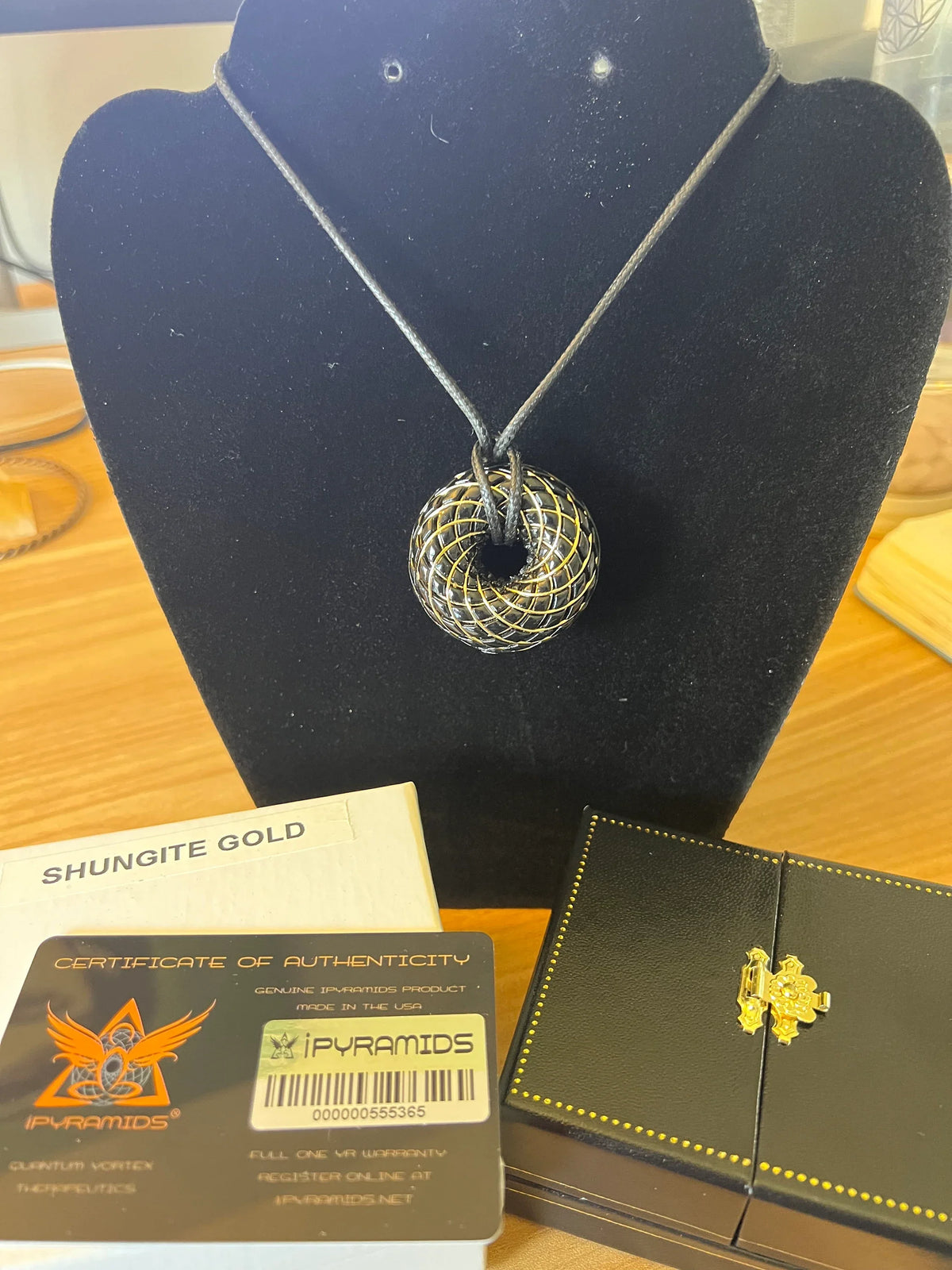 Shungite C60 iTorus iZ 18K Gold Plated Vortex Coil Pendant - EMF Harmonizing Necklace