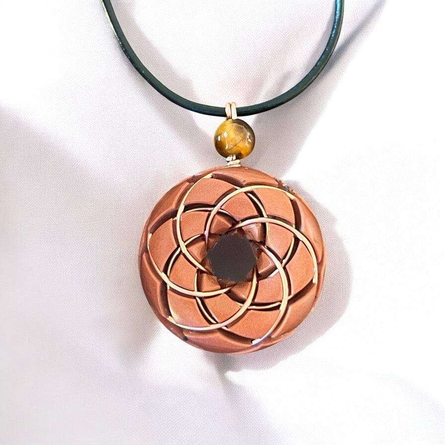 Torus Vortex Pendant-Copper Orgonite Rodin Coil Necklace- Tigers eye